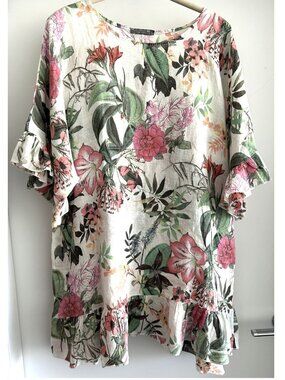 Piazza Del Tempio Floral Print Linen Dress Sz S